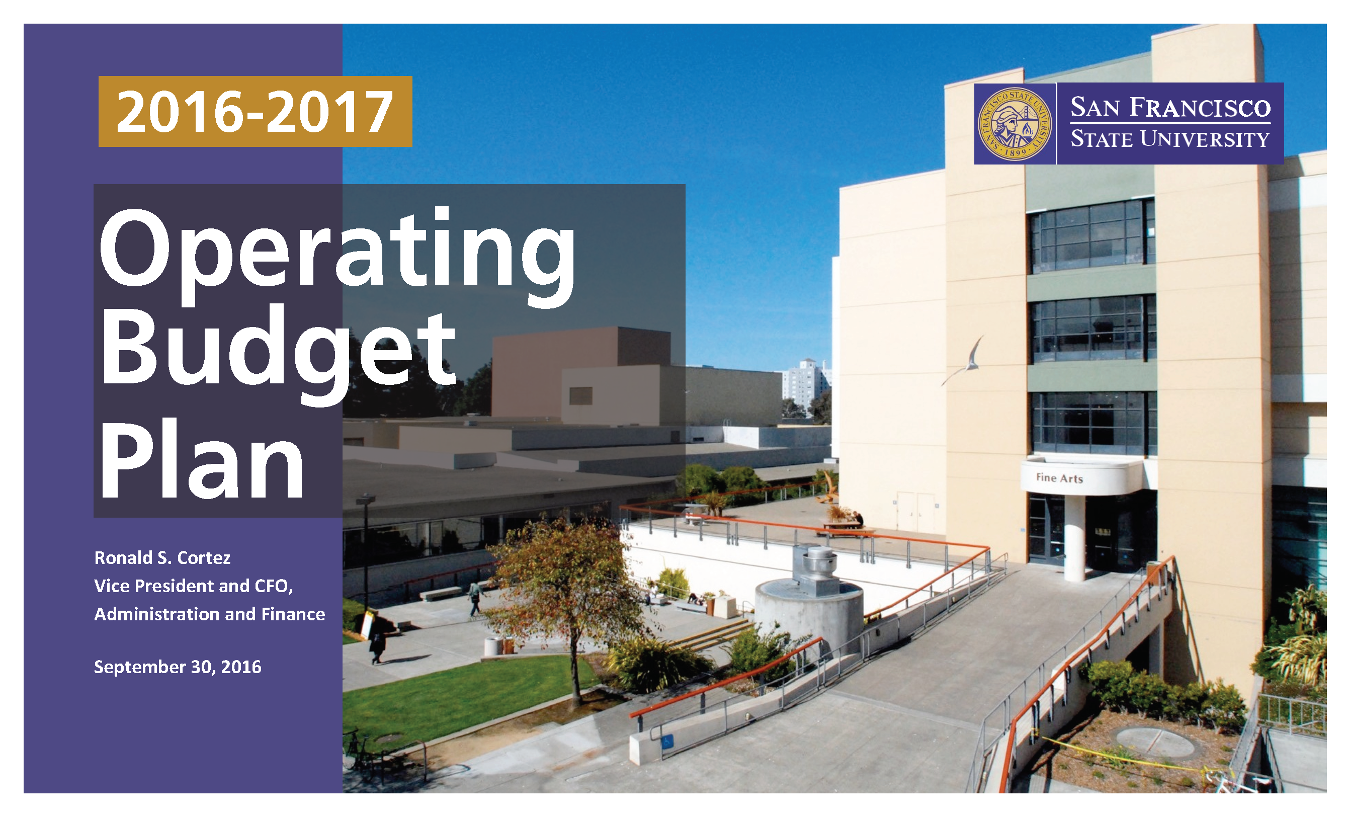 cover of SF State 2016-2017 Operating Budget Plan, published 9/30/2016