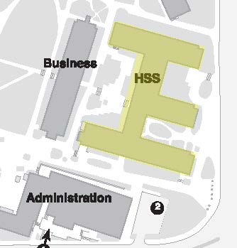 map of SF State main campus with HSS buliding highlighted