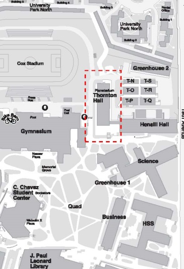 map of SF State main campus with Thornton Hall embordered